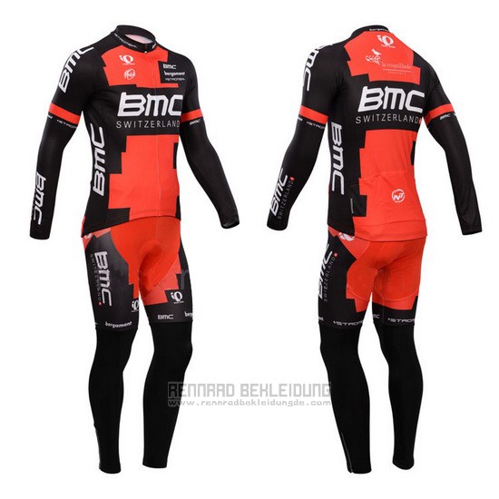 2014 Fahrradbekleidung BMC Shwarz und Rot Trikot Langarm und Tragerhose